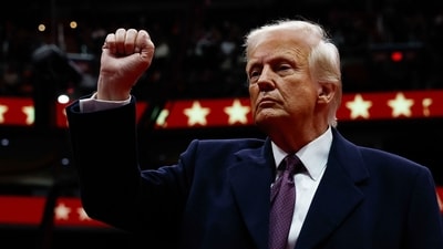US President Donald Trump during the 60th presidential inauguration parade at Capital One Arena in Washington, DC, on Monday. (Bloomberg) US President Donald Trump during the 60th presidential inauguration parade at Capital One Arena in Washington, DC, on Monday. (Bloomberg)
