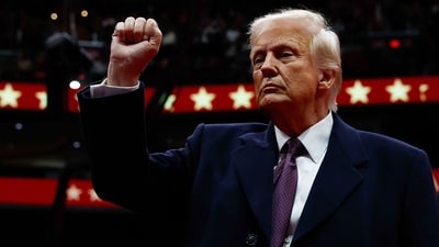 US President Donald Trump during the 60th presidential inauguration parade at Capital One Arena in Washington, DC, on Monday. (Bloomberg) US President Donald Trump during the 60th presidential inauguration parade at Capital One Arena in Washington, DC, on Monday. (Bloomberg)