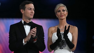 Ivanka accessorised the ensemble with a diamond necklace, dainty ear studs, black velvet Opera gloves, and matching pumps. (AFP) Ivanka accessorised the ensemble with a diamond necklace, dainty ear studs, black velvet Opera gloves, and matching pumps. (AFP)