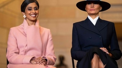 US second lady Usha Vance and first lady Melania Trump look on as President Donald Trump delivers remarks in Emancipation Hall during inauguration ceremonies at the US Capitol in Washington DC on January 20. Melania and Usha kicked off inauguration day with outfits that have all the hallmarks of first lady and second lady style: their looks were simultaneously serious and chic. (AFP) US second lady Usha Vance and first lady Melania Trump look on as President Donald Trump delivers remarks in Emancipation Hall during inauguration ceremonies at the US Capitol in Washington DC on January 20. Melania and Usha kicked off inauguration day with outfits that have all the hallmarks of first lady and second lady style: their looks were simultaneously serious and chic. (AFP)