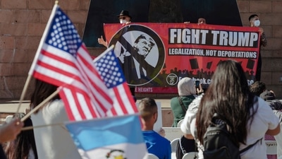 Los Angeles protesters rallied at Mariacha Plaza with banners of “fight” against Donald Trump on the day of his presidential inauguration. Agitators demonstrated for immigrant rights, the Middle East tensions, racism and other issues. (AP) Los Angeles protesters rallied at Mariacha Plaza with banners of “fight” against Donald Trump on the day of his presidential inauguration. Agitators demonstrated for immigrant rights, the Middle East tensions, racism and other issues. (AP)