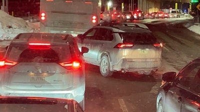 Cars are backed up at the US-Canada border in Stanstead, Quebec, after a shooting involving a U.S. Border Patrol agent in Coventry, Vt., Monday, Jan. 20, 2025. (AP Photo/Chloe Jones) (AP) Cars are backed up at the US-Canada border in Stanstead, Quebec, after a shooting involving a U.S. Border Patrol agent in Coventry, Vt., Monday, Jan. 20, 2025. (AP Photo/Chloe Jones) (AP)