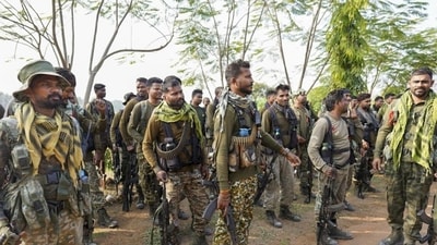 Security personnel after an encounter with Maoists, in Bijapur district of Chhattisgarh last week (PTI) Security personnel after an encounter with Maoists, in Bijapur district of Chhattisgarh last week (PTI)