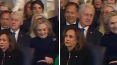 Hillary Clinton chuckled at Donald Trump's announcement during his inaugural address. (X/AdamJSmithGA) Hillary Clinton chuckled at Donald Trump's announcement during his inaugural address. (X/AdamJSmithGA)