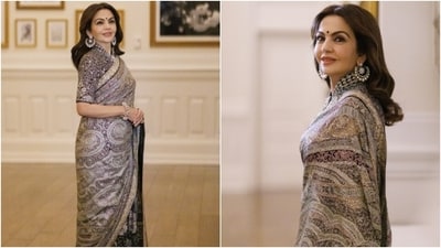 Nita Ambani looked like a glam queen in a stunning jamewar saree designed by Tarun Tahiliani. (Instagram/@taruntahiliani) Nita Ambani looked like a glam queen in a stunning jamewar saree designed by Tarun Tahiliani. (Instagram/@taruntahiliani)