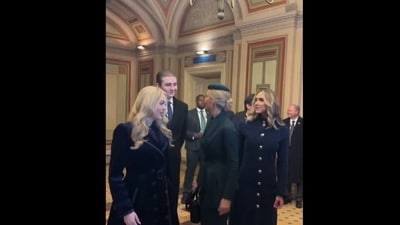 Barron Trump sneakily photobombs his half-sisters Ivanka and Tiffany and sister-in-law Lara at the US Capitol. (X/@ELaserDavies) Barron Trump sneakily photobombs his half-sisters Ivanka and Tiffany and sister-in-law Lara at the US Capitol. (X/@ELaserDavies)