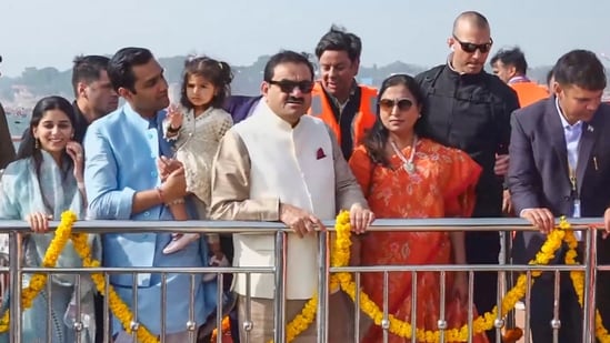 Adani Group Chairman Gautam Adani at Sangam during the Maha Kumbh Mela 2025, in Prayagraj, Uttar Pradesh on Tuesday. (PTI)