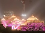 An illuminated Ram Mandir on the first anniversary of the Pran Pratishtha ceremony on January 11. 