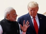 (FILE) US President Donald Trump and India's Prime Minister Narendra Modi talk as they arrive for a joint news conference after bilateral talks at Hyderabad House in New Delhi, India.