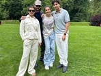 Namrata Shirodkar with Mahesh Babu, Sitara and Gautam. Namrata Shirodkar with Mahesh Babu, Sitara and Gautam.