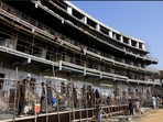 Construction work going on at the National Stadium in Karachi Construction work going on at the National Stadium in Karachi