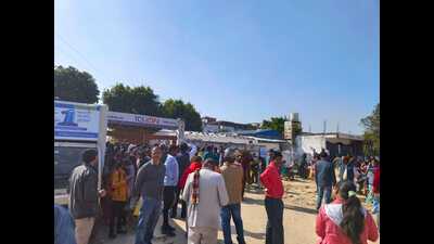 Candidates and their guardians at an exam centre in Lucknow on Wednesday (Sourced) Candidates and their guardians at an exam centre in Lucknow on Wednesday (Sourced)