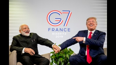 FILE- President Donald Trump and Indian Prime Minister Narendra Modi, left, share a laugh together during a bilateral meeting at the G-7 summit in Biarritz, France, Aug. 26, 2019. (AP Photo/Andrew Harnik, File) (AP) FILE- President Donald Trump and Indian Prime Minister Narendra Modi, left, share a laugh together during a bilateral meeting at the G-7 summit in Biarritz, France, Aug. 26, 2019. (AP Photo/Andrew Harnik, File) (AP)