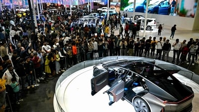 Lexus debuted a futuristic and conceptual car at the Bharat Mobility Global Expo 2025 on January 21.&nbsp; (Money Sharma/AFP)