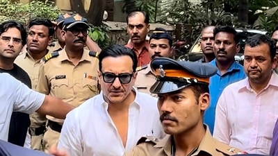 Saif Ali Khan at his residence after he was discharged from Lilavati Hospital in Mumbai. (PTI) Saif Ali Khan at his residence after he was discharged from Lilavati Hospital in Mumbai. (PTI)