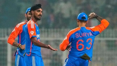 Arshdeep Singh put India on top early, dismissing the dangerous Phil Salt in his his very over and then sending back Ben Duckett in his next. He thus overtook Yuzvendra Chahal as India's highest wicket-taker in T20Is. (PTI) Arshdeep Singh put India on top early, dismissing the dangerous Phil Salt in his his very over and then sending back Ben Duckett in his next. He thus overtook Yuzvendra Chahal as India's highest wicket-taker in T20Is. (PTI)