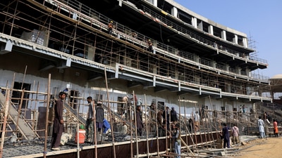 Construction work going on at the National Stadium in Karachi Construction work going on at the National Stadium in Karachi