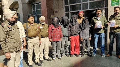 The accused in the police custody in Bathinda on Wednesday.The police booked a newly-wed couple and three others for cooking up a murder bid story at Bhagta Bhai Ka town in Bathinda. Of the five accused, four have been arrested, while the woman is admitted to a hospital. (HT Photo) The accused in the police custody in Bathinda on Wednesday.The police booked a newly-wed couple and three others for cooking up a murder bid story at Bhagta Bhai Ka town in Bathinda. Of the five accused, four have been arrested, while the woman is admitted to a hospital. (HT Photo)
