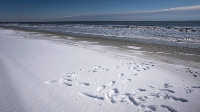 Footprints in the snow on the beach on January 22, 2025 in Myrtle Beach, South Carolina. (Getty Images via AFP) Footprints in the snow on the beach on January 22, 2025 in Myrtle Beach, South Carolina. (Getty Images via AFP)