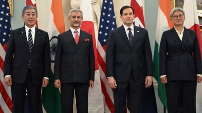 US Secretary of State Marco Rubio (2R) stands alongside Indo-Pacific Quad ministers, L-R, Japanese foreign minister Iwaya Takeshi, Indian external affairs minister Subrahmanyam Jaishankar and Australian Fforeign minister Penny Wong, during a photo opportunity before meetings at the State Department in Washington, DC, on January 21, 2025. (AFP) US Secretary of State Marco Rubio (2R) stands alongside Indo-Pacific Quad ministers, L-R, Japanese foreign minister Iwaya Takeshi, Indian external affairs minister Subrahmanyam Jaishankar and Australian Fforeign minister Penny Wong, during a photo opportunity before meetings at the State Department in Washington, DC, on January 21, 2025. (AFP)