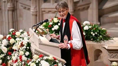 Rt. Rev. Mariann Edgar Budde at the inaugural prayer service at the Washington National Cathedral. (AFP)