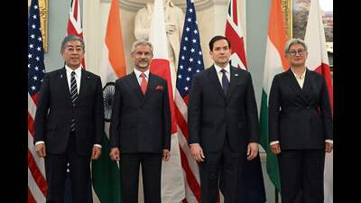 US Secretary of State Marco Rubio with Japanese Foreign Minister Iwaya Takeshi, his Indian counterpart S Jaishankar and Australian Foreign Minister Penny Wong in Washington, DC. (AFP) US Secretary of State Marco Rubio with Japanese Foreign Minister Iwaya Takeshi, his Indian counterpart S Jaishankar and Australian Foreign Minister Penny Wong in Washington, DC. (AFP)