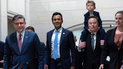 Vivek Ramaswamy with Elon Musk at the Capitol in Washington. (AP)