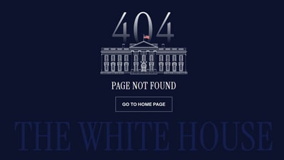 The White House website page of the US Constitution showing a 404 error. (whitehouse.gov) The White House website page of the US Constitution showing a 404 error. (whitehouse.gov)