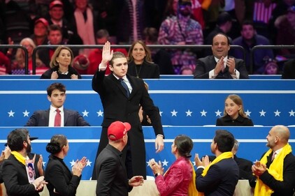 Barron Trump gestures as he is recognized during an indoor inauguration parade at Capital One Arena on January 20, 2025 in Washington, DC. Donald Trump takes office for his second term as the 47th president of the United States. (AFP) Barron Trump gestures as he is recognized during an indoor inauguration parade at Capital One Arena on January 20, 2025 in Washington, DC. Donald Trump takes office for his second term as the 47th president of the United States. (AFP)