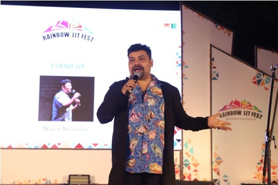 Navin Noronha during his stand-up performance at the festival. (Courtesy Rainbow Literature Festival) Navin Noronha during his stand-up performance at the festival. (Courtesy Rainbow Literature Festival)