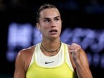 Belarus' Aryna Sabalenka reacts during her semi final match against Spain's Paula Badosa