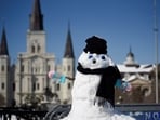 A snowman stands near Jackson Square after a rare winter snowstorm churned across the U.S. Gulf Coast, in New Orleans, Louisiana