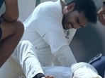 Venkatesh Iyer after he faced an injury during Day 1 Venkatesh Iyer after he faced an injury during Day 1