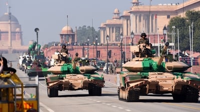 Rehearsals for the Republic Day Parade 2025 are underway at Kartavya Path in New Delhi. (AP) Rehearsals for the Republic Day Parade 2025 are underway at Kartavya Path in New Delhi. (AP)