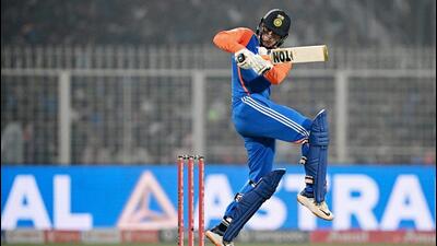 Abhishek Sharma in action against England in the first T20I, in Kolkata on Wednesday. (AFP) Abhishek Sharma in action against England in the first T20I, in Kolkata on Wednesday. (AFP)