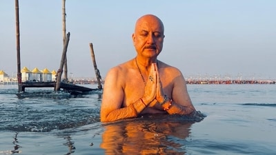 Anupam Kher taking dip at Sangam, Parayagraj, during the ongoing Mahakumbh, on Wednesday. Anupam Kher taking dip at Sangam, Parayagraj, during the ongoing Mahakumbh, on Wednesday.