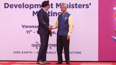 Canada’s then International Development Minister Harjit Sajjan being welcomed by External Affairs Minister S Jaishankar during the G20 Development Ministers meeting in Varanasi, India in 2023. (Credit: Harjit Sajjan/X) Canada’s then International Development Minister Harjit Sajjan being welcomed by External Affairs Minister S Jaishankar during the G20 Development Ministers meeting in Varanasi, India in 2023. (Credit: Harjit Sajjan/X)