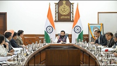 Chief minister Nayab Singh Saini presiding over a cabinet meeting in Chandigarh on Thursday. (sourced)