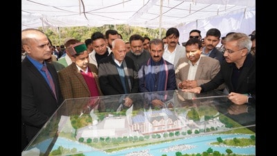 Chief minister Sukhvinder Singh Sukhu laying the foundation stone for a milk processing plant at Dhagwar in Kangra district on Thursday. (HT photo) Chief minister Sukhvinder Singh Sukhu laying the foundation stone for a milk processing plant at Dhagwar in Kangra district on Thursday. (HT photo)