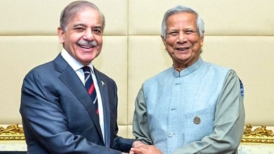 Pakistan's prime minister Shehbaz Sharif also met the current head of Bangladesh's interim government, Muhammad Yunus, during an international summit in Cairo last month. (AFP) Pakistan's prime minister Shehbaz Sharif also met the current head of Bangladesh's interim government, Muhammad Yunus, during an international summit in Cairo last month. (AFP)