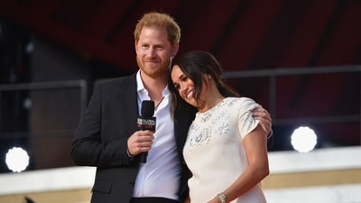 (FILES) Britain's Prince Harry and Meghan Markle speak during the 2021 Global Citizen Live festival at the Great Lawn, Central Park on September 25, 2021 in New York City. (AFP) (FILES) Britain's Prince Harry and Meghan Markle speak during the 2021 Global Citizen Live festival at the Great Lawn, Central Park on September 25, 2021 in New York City. (AFP)