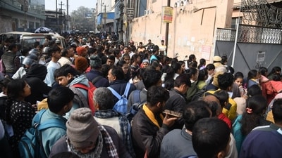 Students wait to appear for the JEE Mains exam at an examination centre in Patna. (Santosh Kumar) Students wait to appear for the JEE Mains exam at an examination centre in Patna. (Santosh Kumar)