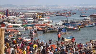 Devotees at Sangam during the Maha Kumbh Mela 2025, in Prayagraj. (PTI) Devotees at Sangam during the Maha Kumbh Mela 2025, in Prayagraj. (PTI)