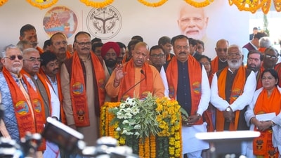 CM Yogi Adityanath on Wednesday chaired a cabinet meeting at the Mahakumbh. (PTI) CM Yogi Adityanath on Wednesday chaired a cabinet meeting at the Mahakumbh. (PTI)