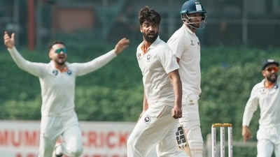 Umar Nazir Mir during the first day of the Ranji Trophy cricket match between Mumbai and Jammu and Kashmir (PTI) Umar Nazir Mir during the first day of the Ranji Trophy cricket match between Mumbai and Jammu and Kashmir (PTI)