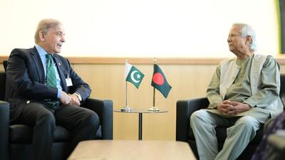 Pakistan PM Muhammad Shehbaz Sharif with Muhammad Yunus, chief advisor to the interim Bangladesh government, in September 2024. (Photo from X) Pakistan PM Muhammad Shehbaz Sharif with Muhammad Yunus, chief advisor to the interim Bangladesh government, in September 2024. (Photo from X)