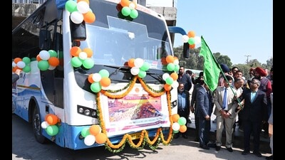 The Maha Kumbh will continue till February 26. To assist devotees from Chandigarh and nearby areas, CTU will operate this bus service daily from counter number 26 at ISBT-17. The route will include stops at Delhi, Sikandrabad, and Kanpur before reaching Prayagraj. (HT Photo) The Maha Kumbh will continue till February 26. To assist devotees from Chandigarh and nearby areas, CTU will operate this bus service daily from counter number 26 at ISBT-17. The route will include stops at Delhi, Sikandrabad, and Kanpur before reaching Prayagraj. (HT Photo)