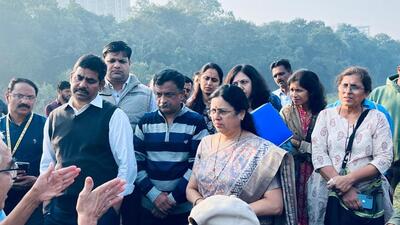 The senior BJP leader, accompanied by Pune municipal commissioner Rajendra Bhosale, environment department head Sanjay Shinde, environment officer Mangesh Dighe, project consultant team members, and Pune River Revival activists, including Shailaja Deshpande and Prajakta Mahajan, visited the riverfront project site Thursday morning. (HT PHOTO) The senior BJP leader, accompanied by Pune municipal commissioner Rajendra Bhosale, environment department head Sanjay Shinde, environment officer Mangesh Dighe, project consultant team members, and Pune River Revival activists, including Shailaja Deshpande and Prajakta Mahajan, visited the riverfront project site Thursday morning. (HT PHOTO)