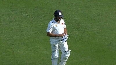 Rohit Sharma walks back after getting dismissed for 3 in Mumbai vs J&K Ranji Trophy match Rohit Sharma walks back after getting dismissed for 3 in Mumbai vs J&K Ranji Trophy match