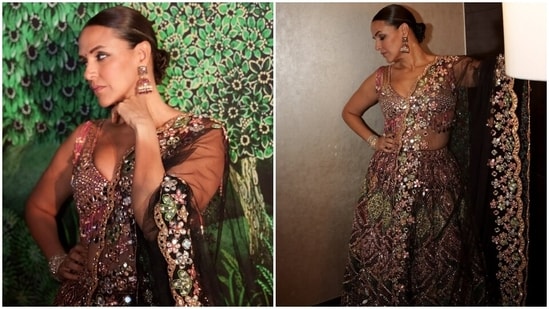 Neha shared the photos with the caption, "After dark…desi vibes." The ensemble is from the shelves of designer Abhinav Mishra's eponymous clothing label.&nbsp;
